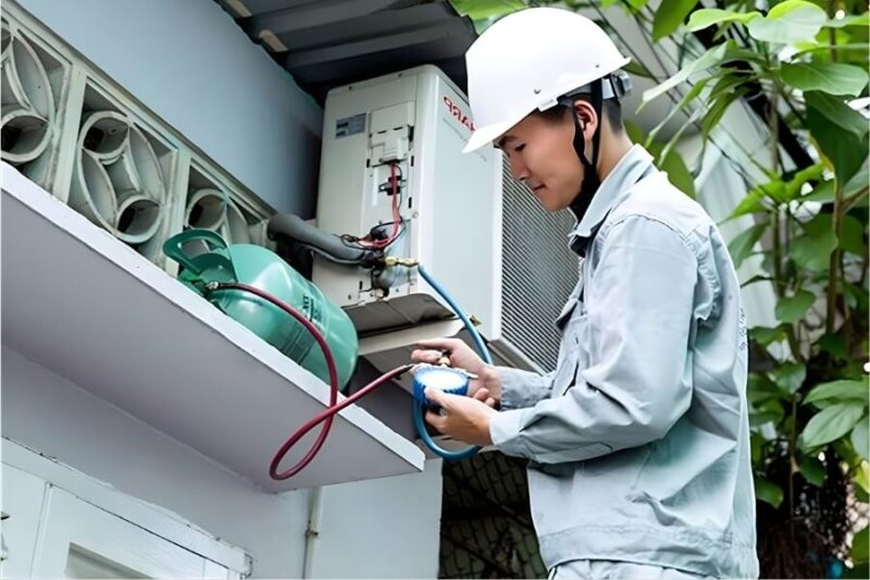 Kỹ thuật viên bơm gas máy lạnh tại nhà