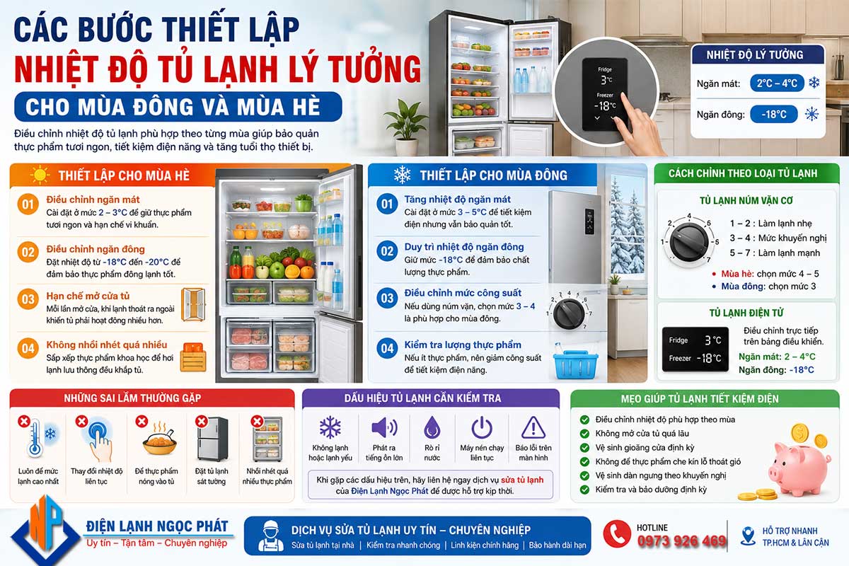 Các bước thiết lập nhiệt độ tủ lạnh lý tưởng cho mùa đông và mùa hè